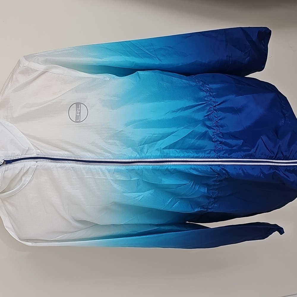 Lauren Ralph Lauren Blue Ombré Full Zip Bungee Drawstring Windbreaker Pockets XL